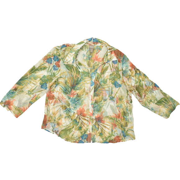 Chico's Women's Tropical Floral Button-Up Shirt Blouse Regular Size 3 Polyester - Picture 1 of 8